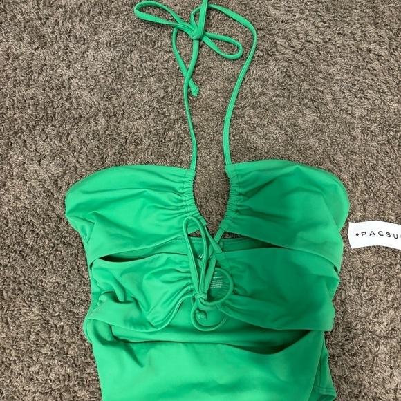Pacsun LA Hearts Green Laurel Cutout Halter One Piece Swimsuit NWT - Picture 3 of 7